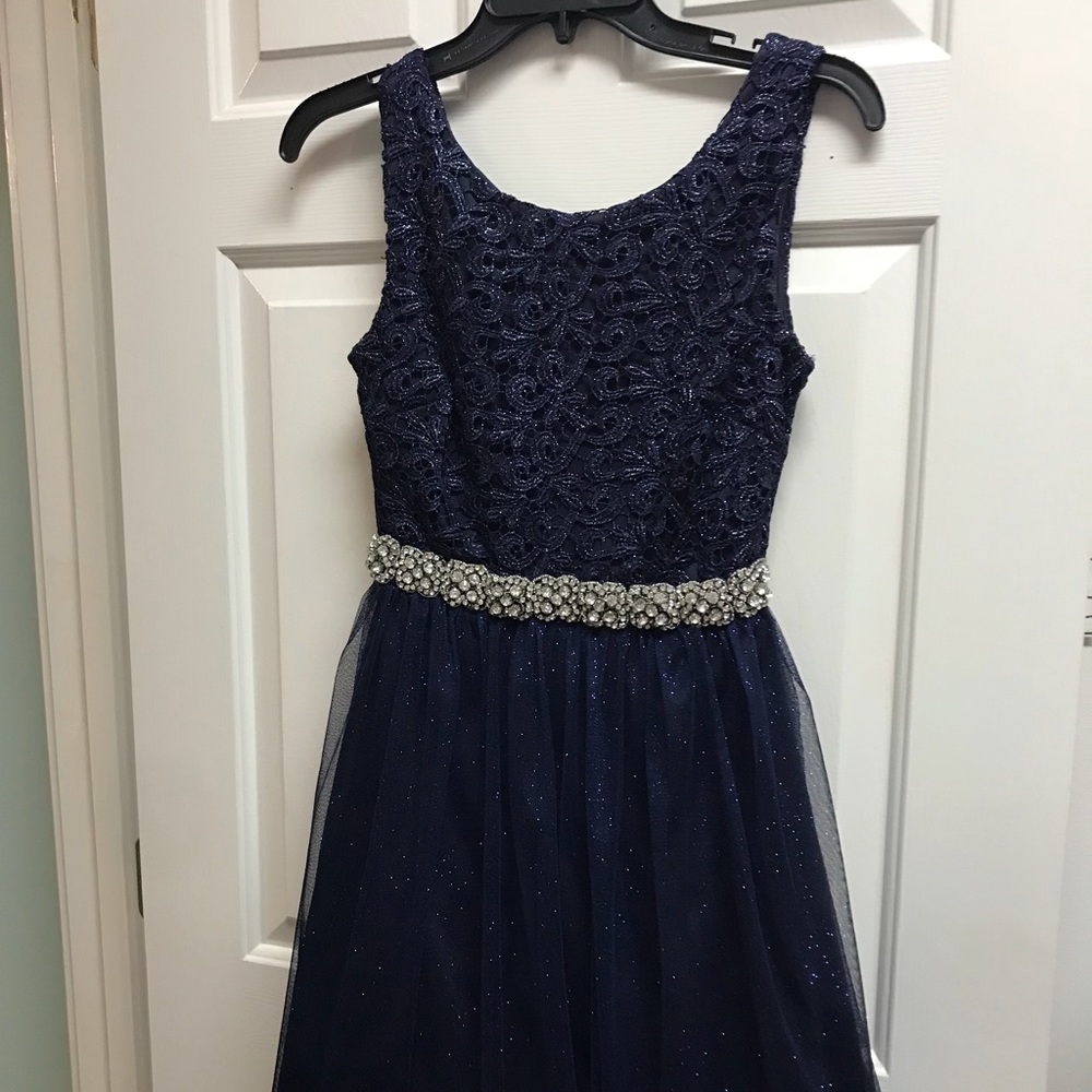 Jodi Kristopher Navy sparkly dress size 1 dance